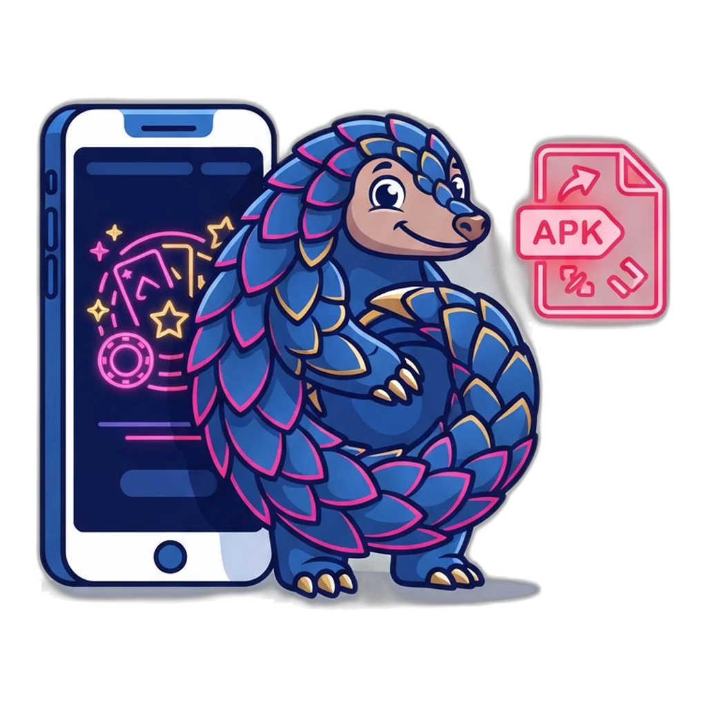 Pangolin rolled into a shield in front of a suspicious APK file