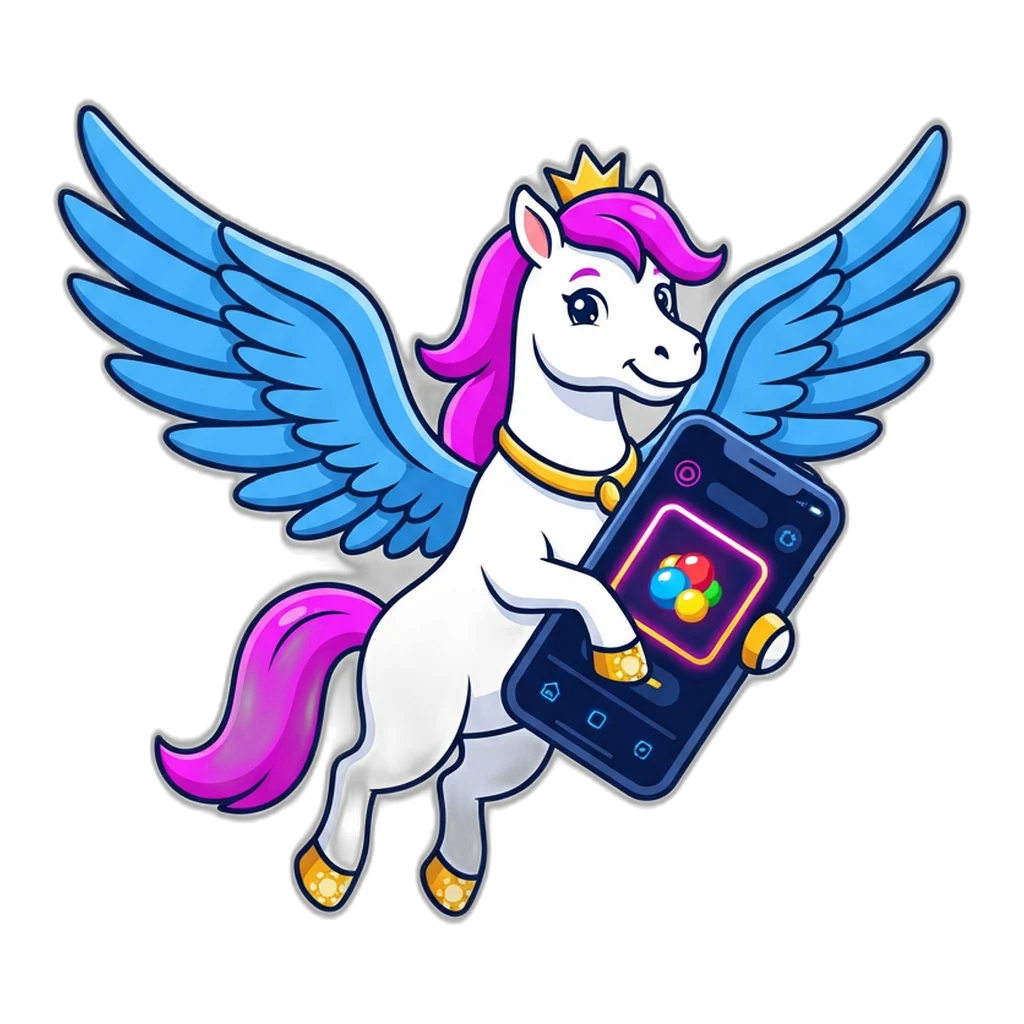 Pegasus carrying a phone with a new home-screen tile, no 6E Club download needed