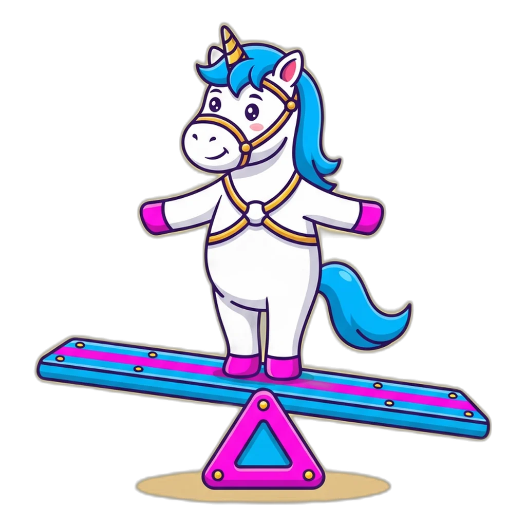 Unicorn balancing on a level Big and Small seesaw in the 6E Club games
