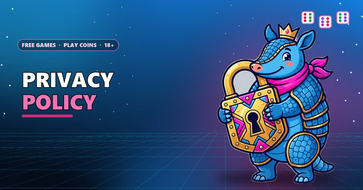 Armadillo hugging a golden padlock for the 6E Club games privacy policy