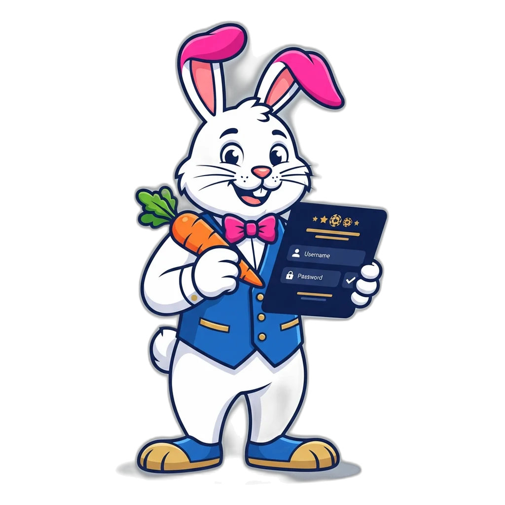 Lucky rabbit filling in the 6E Club register form with a carrot-shaped pen