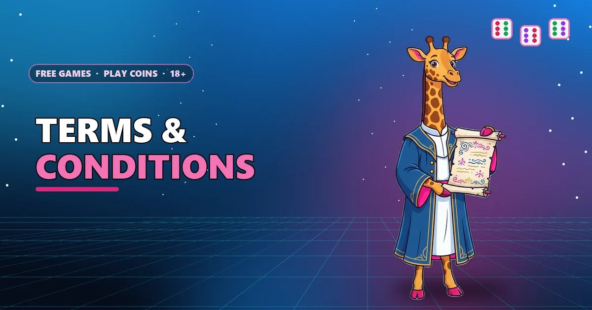 Giraffe in a judge robe holding a scroll for the 6E Club games terms and conditions