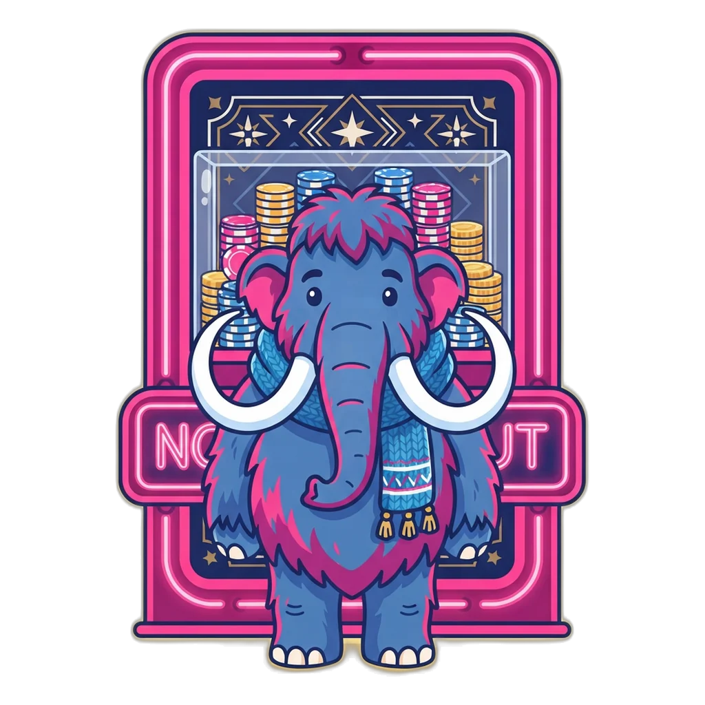 Woolly mammoth standing across a road under a sign that says no cash-out